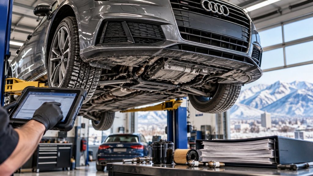 Audi pre-auction inspection in Salt Lake City with specialist diagnostic testing and undercarriage evaluation