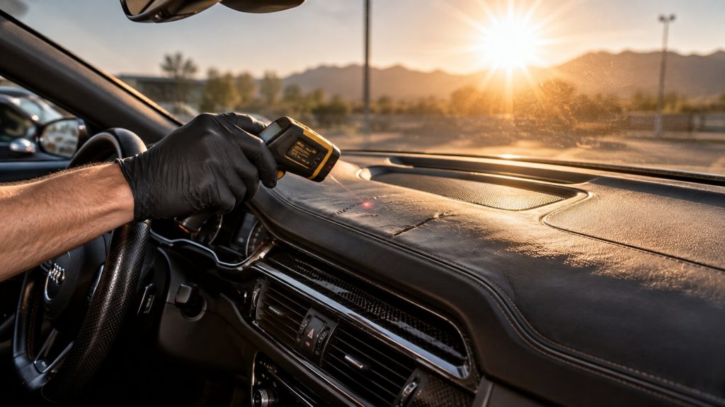Audi RS leather dashboard inspected for heat and UV damage in Salt Lake City, Utah