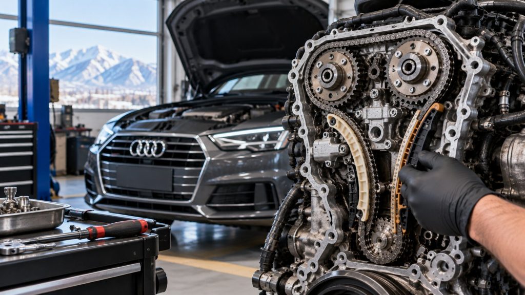 Audi RS leather dashboard inspected for heat and UV damage in Salt Lake City, Utah