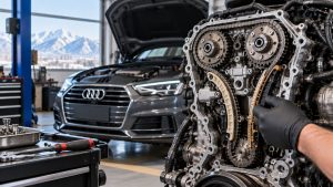 Audi RS leather dashboard inspected for heat and UV damage in Salt Lake City, Utah