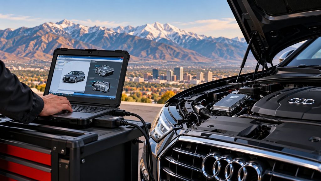 Audi ECU and TCU software update diagnostic for high-altitude drivetrain lag in Salt Lake City