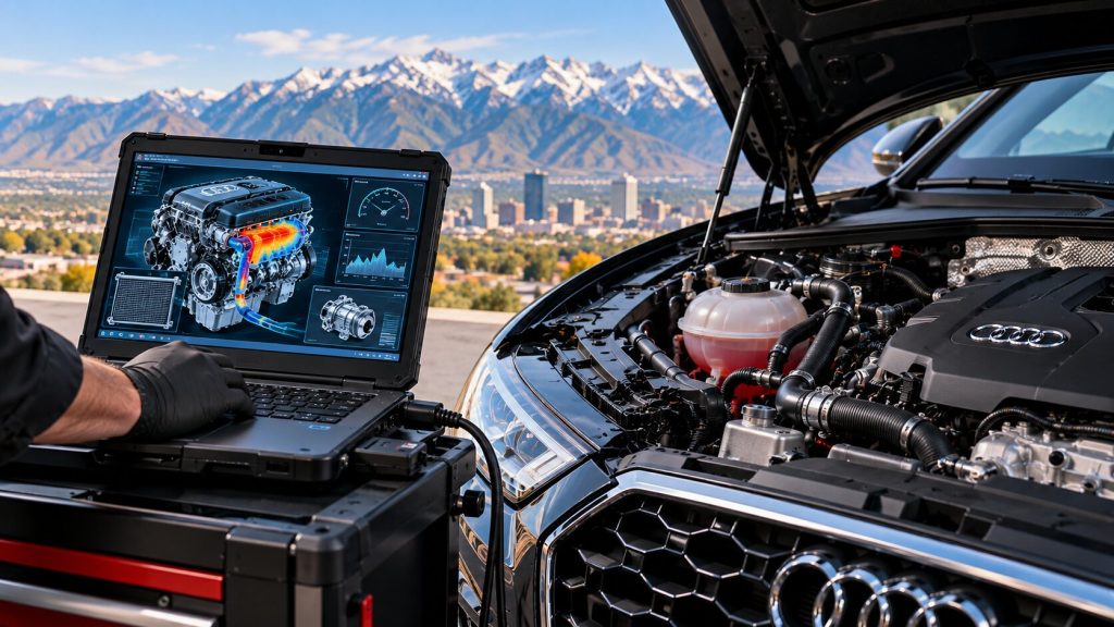 High-mileage Audi cooling system diagnostics using digital modeling and ECU data in Salt Lake City