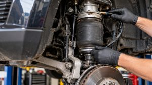 Land Rover air suspension air spring inspection for leaks and uneven ride height